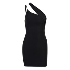 Unique Cut Out One Shoulder Bodycon Party Mini Dress - Black